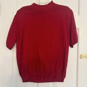 Talbots Women's Sweater Large 100% Cotton Red Mock Neck